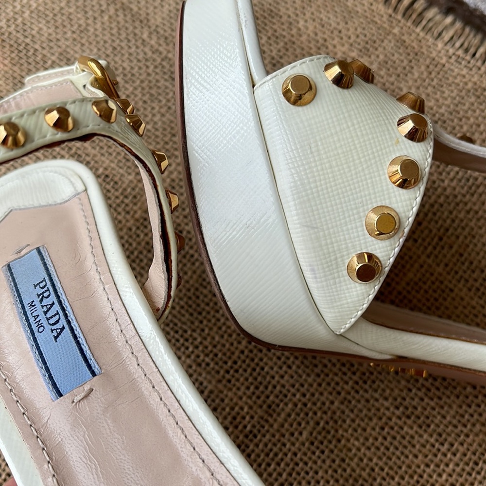 PRADA Saffiano Leather Studded Platform Sandals 38 - Picture 10 of 11